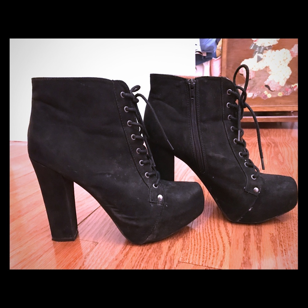 Black lace-up booties